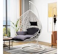 Silla colgante con forma de huevo, de ratán de polietileno, con soporte de acero y cojines gruesos para patio, balcón o jardín