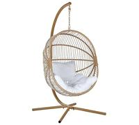 Silla Colgante con Soporte de ratán Beige Blanco Ovalada Estructura Metal Acri