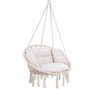 Silla colgante crema 80x60x140cm redonda con cojines