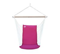 Silla Colgante de Algodón Orgánico 100% Hecha a Mano - con Barra de Madera FSC y Relleno de Espuma - Estilo Artesanal Brasileño con Respaldo Alto - Interior y Exterior - Color Rosa Fucsia - FASTOME