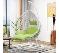 Silla colgante de huevo con soporte, ratán de polietileno y tubo de acero, silla oscilante acolchada para patio, jardín o balcón