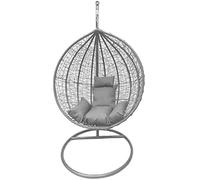 Silla colgante de huevo gris de diseño moderno con cojín resistente a la intemperie, columpio para interiores y exteriores con marco de acero para una comodidad relajante