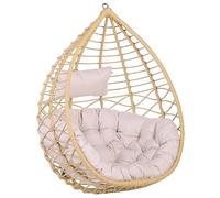 Silla Colgante de ratán Beige con Marco de Metal para Interior y Exterior Cesta Arsita