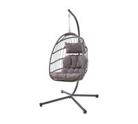 [en.casa] Silla Colgante Exterior Edeng con Soporte y Cojín Hamaca Sillón Cesta de Polyrattan para 1 Persona Interior/Exterior máx. 100 kg Acero Poliéster/Polietileno 196 x 110 x 95 cm Gris