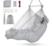 Silla Colgante para Exterior & Interior, Silla Hamaca Colgante con 3 Cojines y Soporte para Reposapiés para Jardin, Terraza, Balcón, Dormitorio, Ofi, Capacidad de Carga de 200kg Gris