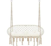 Silla Columpio para Exterior Hamaca Doble Colgante de macramé con Cuerdas algodón, Estructura Metal, Capacidad 204 kg, Ideal for Interiores y Exteriores(White with Accessory)