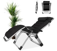 Silla con bandeja lateral, silla reclinable para exteriores, patio, jardín y camping, cómoda tumbona negra (juego de 1)