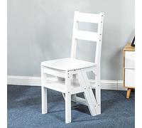Silla con escalera de 4 peldaños Taburete con peldaños de madera Blanco, Biblioteca plegable de conversión Estantería con peldaños Soporte para plantas para cocina y oficina, capacidad de 200 kg