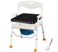 Silla con inodoro plegable con altura ajustable de 5 marchas, Alternativa de inodoro conveniente y más segura, Asiento tapizado en cuero PU, Reposabrazos de plástico moldeado