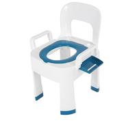 Silla con Orinal Plegable Portátil con Reposabrazos Ensanchados, Asiento de Inodoro Elevado para Mujeres Embarazadas Mayores, Silla de Ducha con Reposapiés, Silla de Inodoro