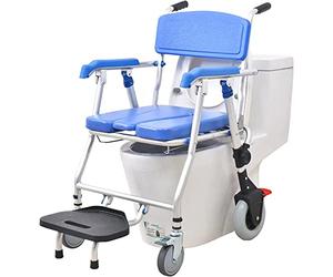Silla con orinal plegable, silla de ruedas con orinal ajustable en altura con olla extraíble, pedal plegable y cojín de esponja, cómodas móviles multifunción junto a la cama para personas mayores co