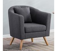 Silla de acento moderna de mediados de siglo, cómoda silla de sala de estar con almohada, patas de madera sólida para dormitorio, apartamento, estudio, oficina, sala de espera gris oscuro LWX