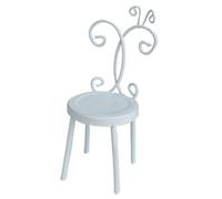 Silla de aleación coleccionable con diseño de casa de muñecas con artesanía detallada, silla de metal en miniatura blanca y dorada
