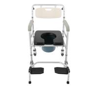 Silla de baño con ruedas, altura regulable, con cubo, soporte para pañuelos y cepillo, capacidad de carga máxima: 172 kg