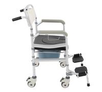 Silla de baño de aleación de aluminio, 172 kg, capacidad de carga, 4 ruedas con frenos, silla de ruedas, cubo con tapa, 53 cm de ancho, silla de noche, altura regulable, 91 hasta 96 cm, asiento de