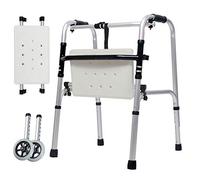 Silla de baño de rehabilitación de pie Andador plegable para ancianos Marco de pasamanos plegable ligero de aleación de aluminio para personas mayores con muleta de asiento (con ruedas) (con ruedas)