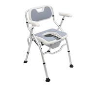 Silla de baño plegable para personas mayores, silla de ducha con 5 niveles de altura ajustable, reposabrazos ajustables en 3 niveles, cubo extraíble