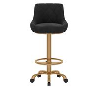 Silla de bar con respaldo - Taburete giratorio ajustable con ruedas, silla giratoria de terciopelo for oficina, spa, estudio, laboratorio, mostrador, salón, hogar, bar, cocina, tienda(Black,45-60cm)