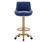 Silla de bar con respaldo - Taburete giratorio ajustable con ruedas, silla giratoria de terciopelo for oficina, spa, estudio, laboratorio, mostrador, salón, hogar, bar, cocina, tienda(Blue,45-60cm)