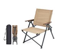 Silla de césped plegable portátil ligera con reposabrazos de madera, silla de camping moderna y fácil de limpiar para patio, playa, festivales, diseño compacto beige