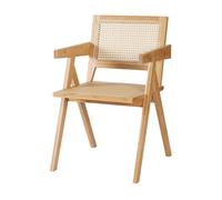 [en.casa] Silla de Comedor Decorativa con 4 Patas Asiento Cómodo con Reposabrazos Oficina Cocina Bambú y Malla de plástico 79 x 50 x 50 cm - Natural y Efecto Ratán