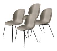 Silla de Comedor Beetle Base Cónica/Cromo Negro/ Beige Nuevo 4 Uds.