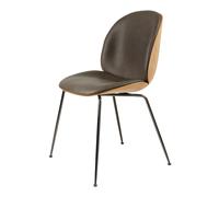 Silla De Comedor Beetle Chapa De Concha De Cuero Gris Con Patas En Cromo Negro