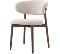 Silla de comedor con respaldo abierto, marco de madera maciza, moderna de mediados de siglo, silla de cocina de lino beige, silla lateral sin reposabrazos