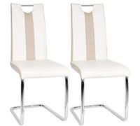 Silla de comedor de 2 piezas moderna con respaldo alto y asiento acolchado, silla mecedora para comedor, cocina, sala de estar, oficina (beige + blanco, 2 piezas)