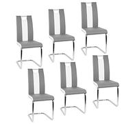 Silla de comedor de 2 piezas moderna con respaldo alto y asiento acolchado, silla mecedora para comedor, cocina, sala de estar, oficina (gris claro + blanco, 6 unidades)