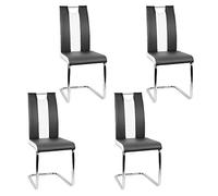Silla de comedor de 2 piezas moderna con respaldo alto y asiento acolchado, silla mecedora para comedor, cocina, sala de estar, oficina (negro + blanco, 4 piezas)