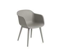 Silla de Comedor de Fibra con Reposabrazos y Base de Madera Gris