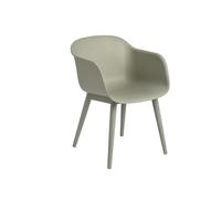 Silla de Comedor de Fibra con Reposabrazos y Base de Madera Verde Polvoriento