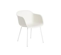 Silla de Comedor de Fibra con Reposabrazos y Base de Tubo Blanco