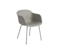 Silla de Comedor de Fibra con Reposabrazos y Base de Tubo Gris