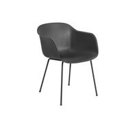 Silla de Comedor de Fibra con Reposabrazos y Base de Tubo Negro
