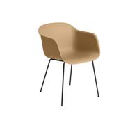 Silla de Comedor de Fibra con Reposabrazos y Base de Tubo Ocre/ Negro
