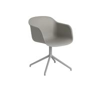 Silla de Comedor de Fibra con Reposabrazos y Base Giratoria Gris