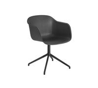 Silla de Comedor de Fibra con Reposabrazos y Base Giratoria Negro