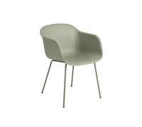 Silla de Comedor de Fibra con Reposabrazos y Base Tubular Verde Polvoriento