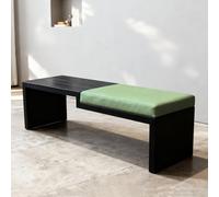 Silla de comedor de madera, banco de zapatos de piel auténtica y madera de pino, versátil para entrada, dormitorio, sala de estar, pie de cama, porche esquinero (verde, 39 pulgadas)