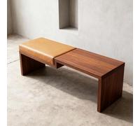 Silla de comedor de madera con cojín de piel auténtica y madera de pino, versátil para entrada, dormitorio, sala de estar, cama, porche (naranja, 120 cm)