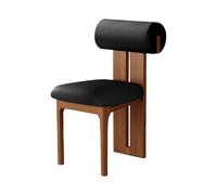 Silla De Comedor De Madera Sólida Juego De 2, Respaldo Cilíndrico Ergonómico Moderno Retro Vintage, Asiento De Espuma De Alta Resiliencia 45D(1pc,Black Leather_Walnut)