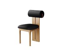 Silla De Comedor De Madera Sólida Juego De 2, Respaldo Cilíndrico Ergonómico Moderno Retro Vintage, Asiento De Espuma De Alta Resiliencia 45D(1pc,Black Leather,Natural)