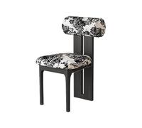 Silla De Comedor De Madera Sólida, Respaldo Cilíndrico Ergonómico, Asiento De Espuma De Alta Densidad 45D, Tapizado En Cuero O Lana De Cordero(1pc,Blossom_Ebony)