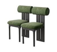 Silla De Comedor De Madera Sólida, Respaldo Cilíndrico Ergonómico, Asiento De Espuma De Alta Densidad 45D, Tapizado En Cuero O Lana De Cordero(2pcs,Green_Ebony)