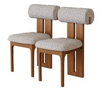 Silla De Comedor De Madera Sólida, Respaldo Cilíndrico Ergonómico, Asiento De Espuma De Alta Densidad 45D, Tapizado En Cuero O Lana De Cordero(2pcs,Red+Black,Walnut)