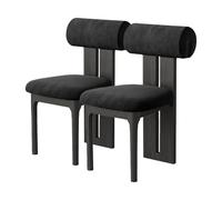 Silla De Comedor De Madera Sólida, Respaldo Cilíndrico Ergonómico, Asiento De Espuma De Alta Densidad 45D, Tapizado En Cuero O Lana De Cordero(2pcs,Black Velvet_Ebony)
