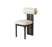 Silla De Comedor De Madera Sólida, Respaldo Cilíndrico Ergonómico, Asiento De Espuma De Alta Densidad 45D, Tapizado En Cuero O Lana De Cordero(1pc,White Lamb Fleece,Ebony)