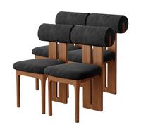 Silla De Comedor De Madera Sólida, Respaldo Cilíndrico Ergonómico, Asiento De Espuma De Alta Densidad 45D, Tapizado En Cuero O Lana De Cordero(4pcs,Black Velvet_Walnut)